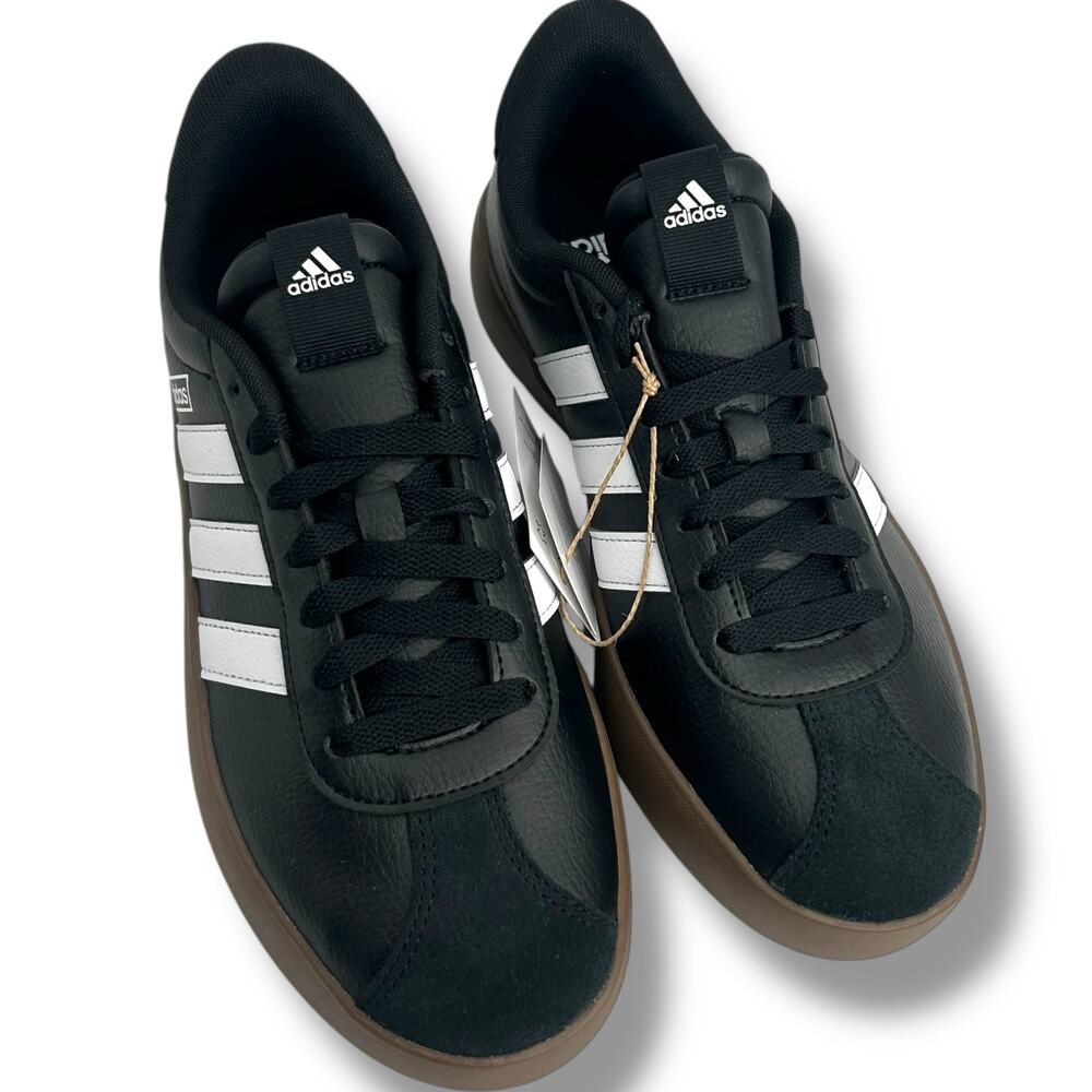 NEW Adidas Women's VL Court 3.0 Sneakers Size 8 Black Leather Low Top Casual - Picture 3 of 13